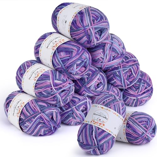 Aeelike Farbverlaufswolle zum Häkeln, 12×50g Weich Wolle Set, Violett-rosa | 5-Fädig Mehrfarbig Strickgarn Farbverlauf, Wolle zum Häkeln für Anfänger, Cotton Crochet Yarn, Babywolle