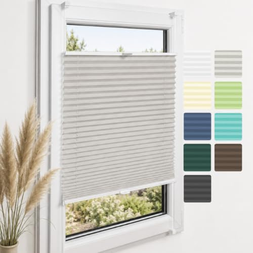 Home-Vision Premium Plissee ohne Bohren Klemmfix Hellgrau B25 x H120cm | Faltrollo mit Klemmträger Lichtdurchlässig Rollo Leinenoptik Blickdicht Sonnenschutz Jalousie für Fenster & Tür