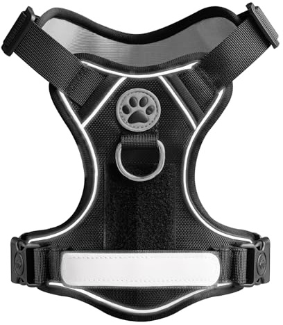 Hundegeschirr Grosse Hunde – Anti Zug Hundegeschirr Gepolstert, Reflektierend und Verstellbar Mit Griff | Sicherheitsgeschirr Hund, Geschirr Hund Gegen Ziehen & Entkommen (Schwarz, XL)