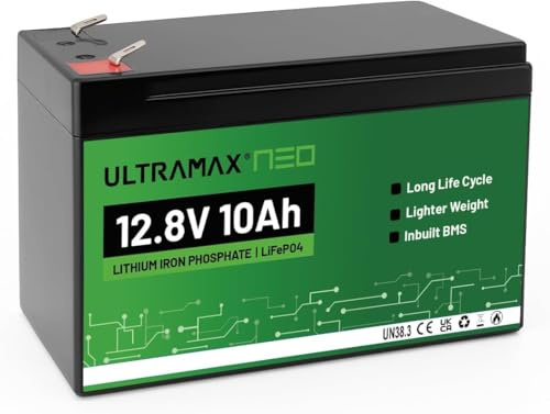 ULTRAMAX Neo 12V 10AH Batería recargable de litio (UPS, Scooter, Ride on Toy Car, Stair Lift and more)