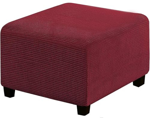 Tkasniy Copertura Quadrata per Ottoman, Fodera Protettiva in Tessuto Jacquard Elasticizzato Morbido, con Protezioni Antiscivolo, Rimovibile per Poggiapiedi (rosso, Medium)