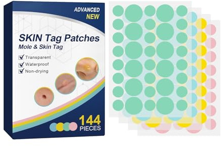 Wart Remover Patch, Skin Tag Remover for Face and Body, Natural Ingredients Mole Remover and Callus Treatment, Painless & Fast Acting Skin Blemish Patches, Waterproof & Invisible, 144 Patches