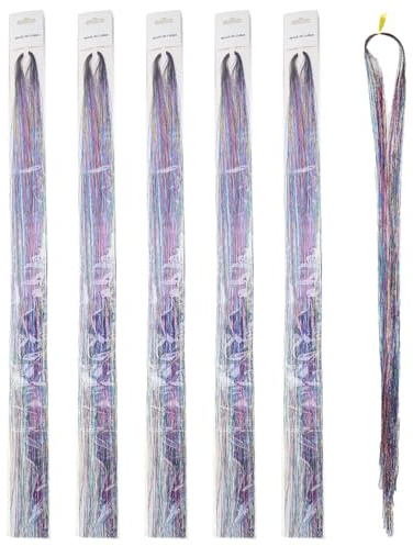 750pcs Silver Pet Filament Hair Tinsel Extensions 750 Strands | Glitter Highlight Strands, Easy to Use and Remove, Suitable for Night Club or Daily Wear