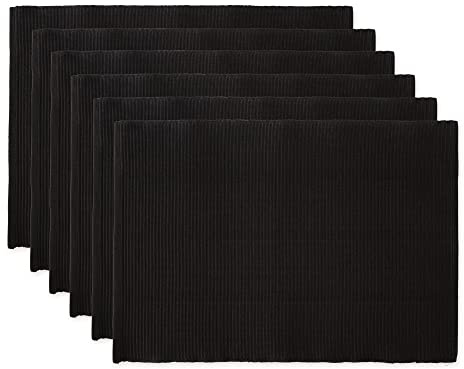 DII Basic Everyday Tischset aus 100% Baumwolle, gerippt, 33 x 48 cm, Schwarz, 6 Stück