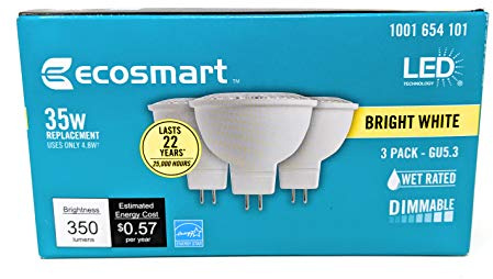Ecosmart 35W Equivalent Bright White MR16 GU5.3 Dimmable LED Light Bulb (3-Pack), Packaging May Vary