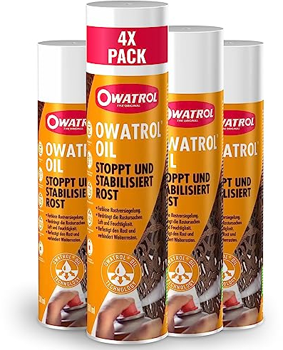 OWATROL® Rostschutz Spray 4 x [300ml] - Für Metalle, Kunststoff, Glas, Holz, Farben & Lacke - Grundierung Autolack - Rostumwandler Auto - Korrosionsschutz Haftgrund