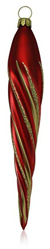 Lauschaer Glas Christbaumschmuck Eiszapfen dünn rot glanz/matt 4 Stück Christbaumschmuck Weihnachtsschmuck mundgeblasen,handdekoriert
