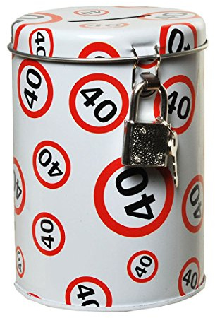 Spardose Metall Dose rund mit Schloss 11 x 8,5 cm zum 40 Geburstag