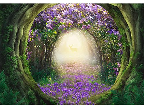 Runa Art Fototapete Wald Hirsch Modern Vlies Wohnzimmer Schlafzimmer - Made in Germany - 308 x 220 cm Lila Grün 9040010a