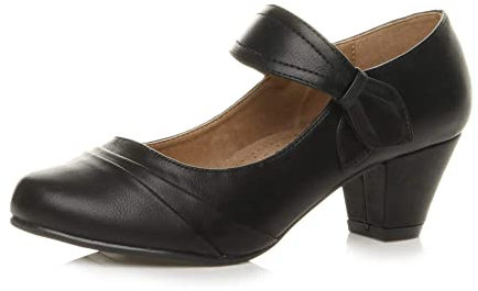 Ajvani Womens Ladies mid Heel Mary Jane Strap Smart Work Comfort Court Shoes , Black Matte, 5 UK