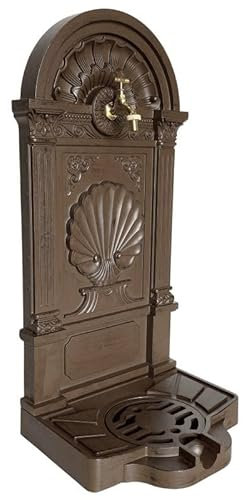 L'Héritier Du Temps Fontaine de Jardin à Poser Source en Fonte d'Aluminium Patinée Marron avec Robinet Fonctionnel en Laiton 35x40x83cm