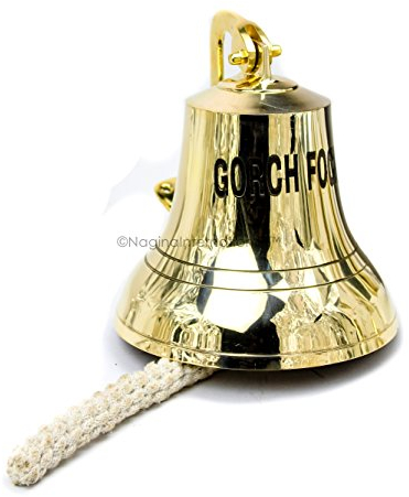 Nagina International 'Gorch Fock' Gravierte schöne Schiffsglocke aus massivem Messing für nautische Boote | Abendessen polierte Glocke | Maritime Geschenke und Dekore (7 Zoll, Messing poliert)