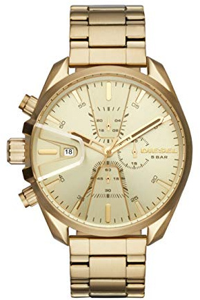 Diesel MS9 Montre pour Homme, Mouvement Chronographe, Bracelet en Silicone, Acier Inoxydable ou Cuir, Ton Or, 47mm