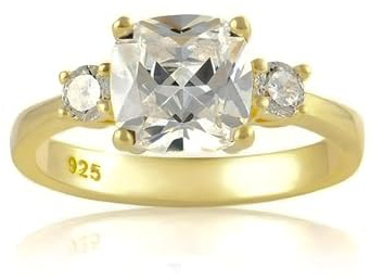 WOMENS Diamond Cubic Zirconia (CZ) Engagement Ring - Replica Duchess Meghan Markle Ring - 925 Sterling Silver With Yellow Gold Plating - Size M