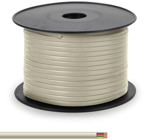 Waytex 36101 Câble téléphonique Plat Beige 4 conducteurs Bobine 100m pour Connexion téléphonique RJ11