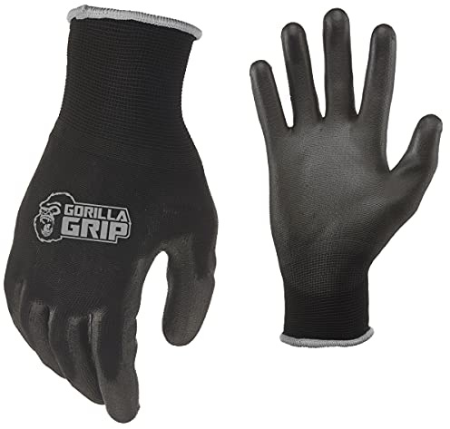 Gorilla Grip Work Gloves, Never Slip Maximum Grip All-Purpose, Gloves for Men, Superior in Wet, Dry, Oily Conditions, Polymer Palm, Extra Large Size, 15 Pairs, Black/Blue | 25043-25