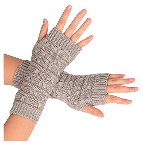 Amorar Winterhandschuhe Pluswärmer Mode Lange Fingerlose Handschuhe Fäustlinge Stricken Armstulpen Handwärmer Stulpen Armmanschette Daumenloch für Damen