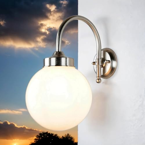 Massive Messinglampe in Weiß Nickel Kugel Schirm blendarm rostfrei IP43 Außenwandleuchte Hof Haus