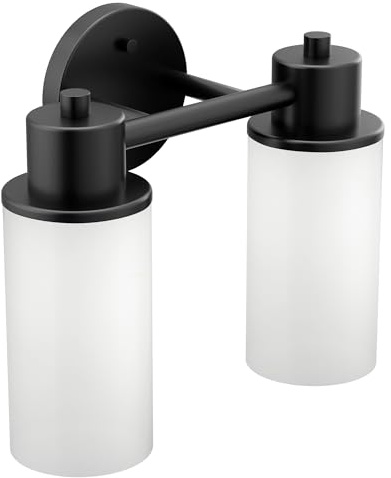 Moen DN0762BL Iso 2-Light Dual-Mount Bath Bathroom Vanity Fixture with Frosted Glass, Matte Black