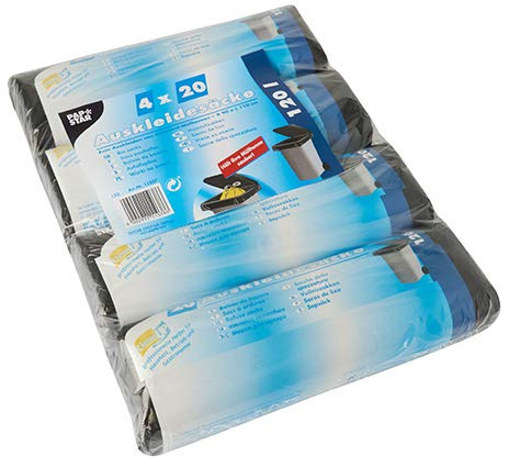 PAPSTAR 80 bolsas de forro para cubos de basura de 120 l, 110 cm x 90 cm, color negro, recibirás 4 paquetes de 80 unidades (total 320 unidades)
