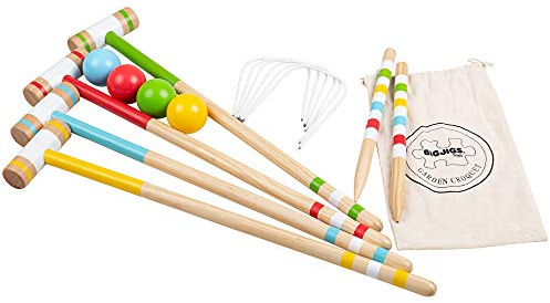 Bigjigs Toys, Playset di Giochi all'aperto in Legno in Croquet da Giardino