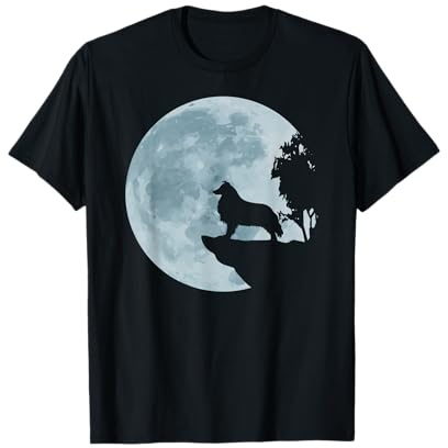 Langhaar Collie Vollmond Cooler Hund Liebe Mystik Geschenk T-Shirt