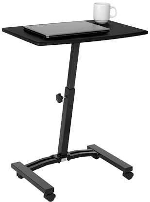 Seville Classics Airlift Mobiler höhenverstellbarer Laptop-Ständer, Computer-Arbeitsplatz zum Sitzen, Klassenzimmer, Heimbüro, medizinischer Tisch mit Rollen, Flacher Schreibtisch, 61 cm, Schwarz