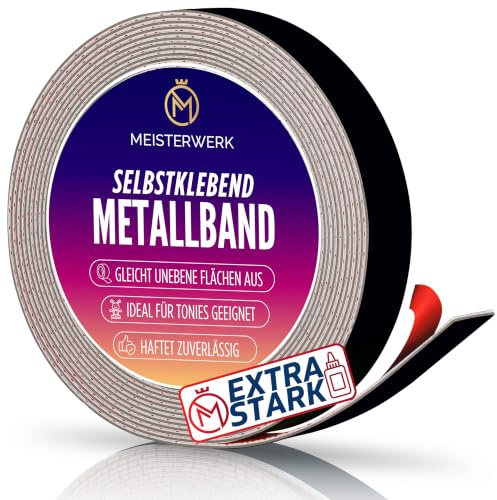 MEISTERWERK Metallband selbstklebend u.a. für Tonies, Magnete & Tonie Tribüne | Metallband mit starkem Schaumstoffkleber | Magnetband selbstklebend | Magnetband | Magnetleiste selbstklebend