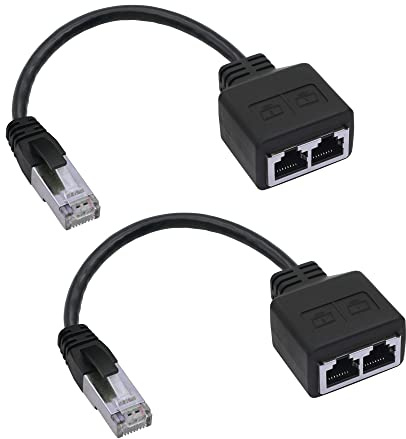 GINTOOYUN Lot de 2 câbles adaptateurs RJ45 mâle vers femelle double adaptateur (22,9 cm) pour ordinateurs portables etc.(uniquement pour commutation de réseau,ne convient pas pour séparer les réseaux)