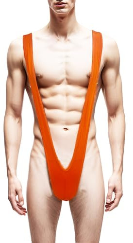 ZUYPSK Mäns mankini stringtrosa C-string mikrounderkläder baddräkt strand simning kostym stretch män body overall festkostym, apelsin, En Storlek