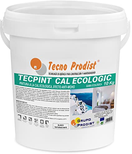 Tecno Prodist TECPINT CAL ECOLOGIC (10 Kg) Idropittura per interni ed esterni a base di calce, 100% naturale – Effetto permeabile e impermeabile, pareti e soffitti - Facile applicazione (BIANCO)