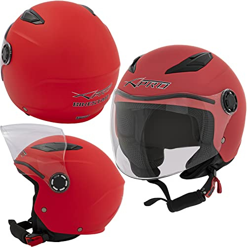 Casque Moto Scooter Enfant Unisexe Jet Sécurité Approuvé ECE 22 06 Rouge L