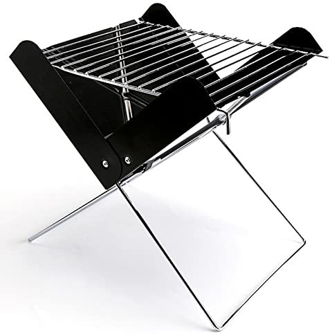 Tragbar Grill Holzkohlegrill BBQ Flach Zusammenklappbarer Kohle-Grill Grillfläche Campinggrill Kohle Klappbar Abnehmbare für Camping Strand Picknick Terrasse Garten,Black,30.5 * 30.5 * 26cm