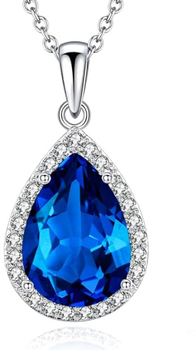 VONSSY Damenkette Edelstein Anhänger Halskette | Oval Teardrop Birne Kristall Rubin Smaragd Saphir Birthstone Halskette | Platin-Silber-Schmuckgeschenk