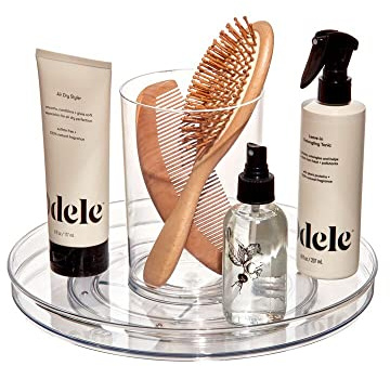 iDesign The Sarah Tanno Collection Lazy Susan Kosmetik-Organizer mit abnehmbarem Becher, 27,9 cm, transparent/weiß