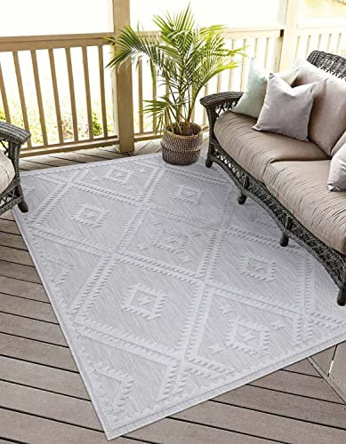 carpet city In-& Outdoor Teppich - 140x200 cm - für Innen-& Außenbereich - Wetterfest Balkon-Teppich, Terrasse, Flur, Küche - Wohnzimmer-Teppiche - Hochtief/ 3D-Effekt - Rauten-Muster in Grau
