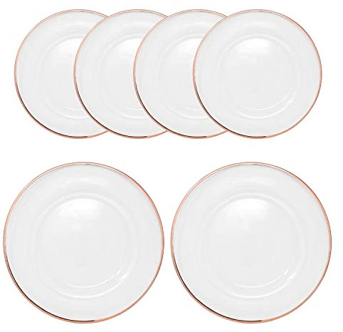 WedDecor Set di 6 sottopiatti rotondi da 33 cm, per centrotavola, presentazioni, matrimoni, banchetti, feste di Natale, decorazioni da tavola, fiori di perle con bordo in oro rosa