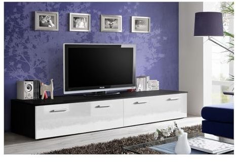 PRICE FACTORY just for you Meuble TV 200cm Collection Comet. Couleur Noir et Blanc. 2 Portes abattantes.