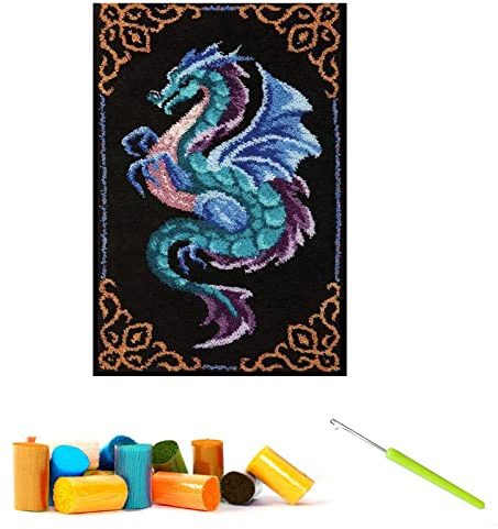 CCWORAN Dragon Rug Making Kit For Adults Diy Craft Latch Hook Rug Kit Set Tapestry Cushion Patterns Printed Mesh Mat Canvas Wool Yarn