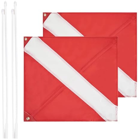 MOPHOEXII Lot de 2 drapeaux de plongée avec mât de renforcement amovible - Drapeau alpha, drapeau de bateau - 50,8 x 61 cm - Pour la plongée avec tuba, la plongée, les activités sous-marines