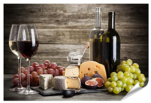 islandburner Bild Poster Wein Käse Stillleben für Küche Küchenbild Premium Bilder auf Foto Papier
