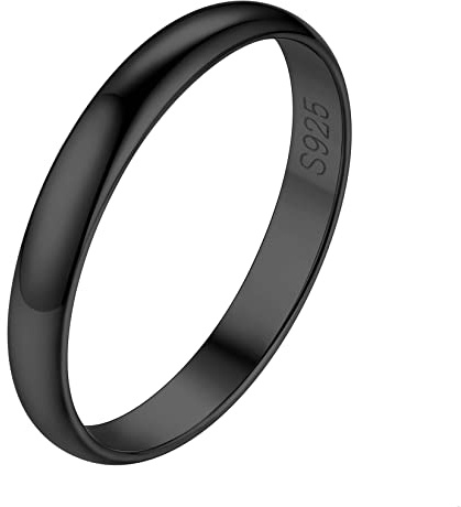 Suplight Anillos de Plata 3mm Anillo Compromiso Mujer Plata Anillos Negros Mujer Tamaño 19.75 Caja de Regalo