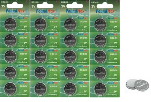 Lot de 20 piles bouton au lithium 2450 CR2450 DL2450 ECR2450 BR2450 KCR2450 3 V PoundMax