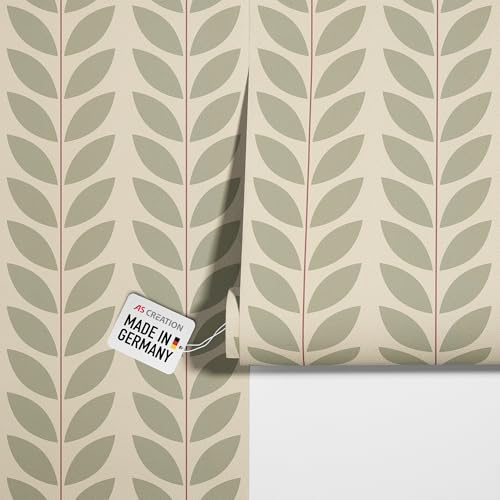 New Walls Tapete Blätter grün gold beige Retro Stil Wohnzimmer, Schlafzimmer, Küche – 10,05 x 0,53 m | Florales Blätter-Motiv als natürlicher Blickfang – matte Motivtapete, einfach zu verkleben & spurlos abziehbar