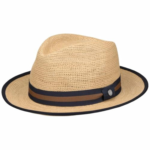 LIERYS Crochet Player Panamahut Naturfarbener Pork-Pie-Hut mit Ripsband Unisex Frühjahr Sommer