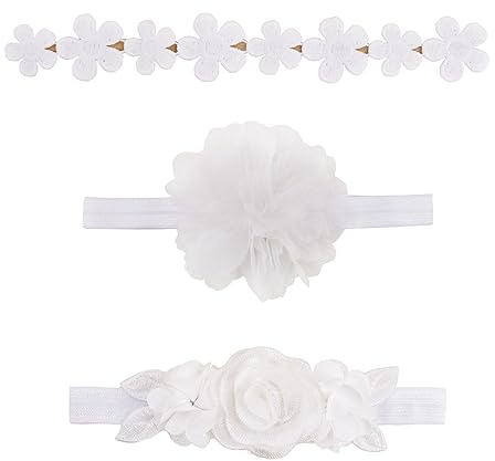 cherrboll Baby Girl Nylon Headbands, 3Pcs Handmade Floral Hair Bows, Stretchy Flower Hairbands for Newborns Infants Toddlers