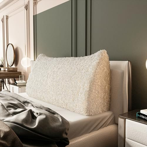 Johnear Keilkissen Lesekissen für Bett und Sofa Lehnenkissen Weiß Plüsch Kissen 140cm, Rückenkissen Kopfteil Bett Rückenlehne Großes Dreieckiges Lendenkissen