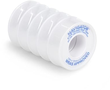 LavaTap Plumbers Tape Single and Bundles PTFE White Waterproof Leak Seal Tape 12 Metres WRAS Approved BS7786 Threadlock Tape PTFE Tape Plumbing (5)