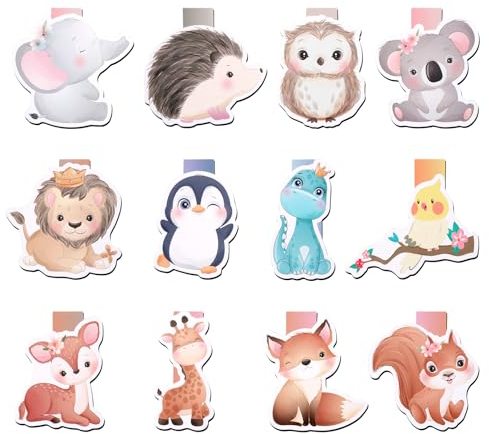 Magnetische Lesezeichen Set mit 12 Entzückenden Wildtiere Mustern - Niedliche Tiere für Kinder - Geschenke für Schüler, Freund, Buchliebhaber