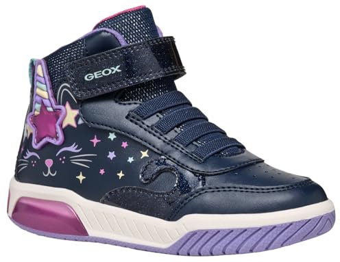 Geox J INEK Girl B Sneaker, Navy/Multicolor, 34 EU